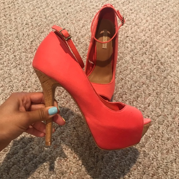 peach platform heels